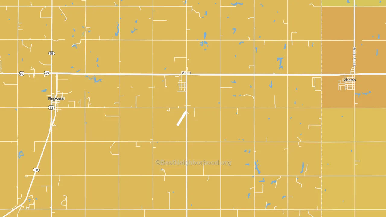 Map of the best neighborhoods in the 73760 area, with better matches in green and worse matches in red