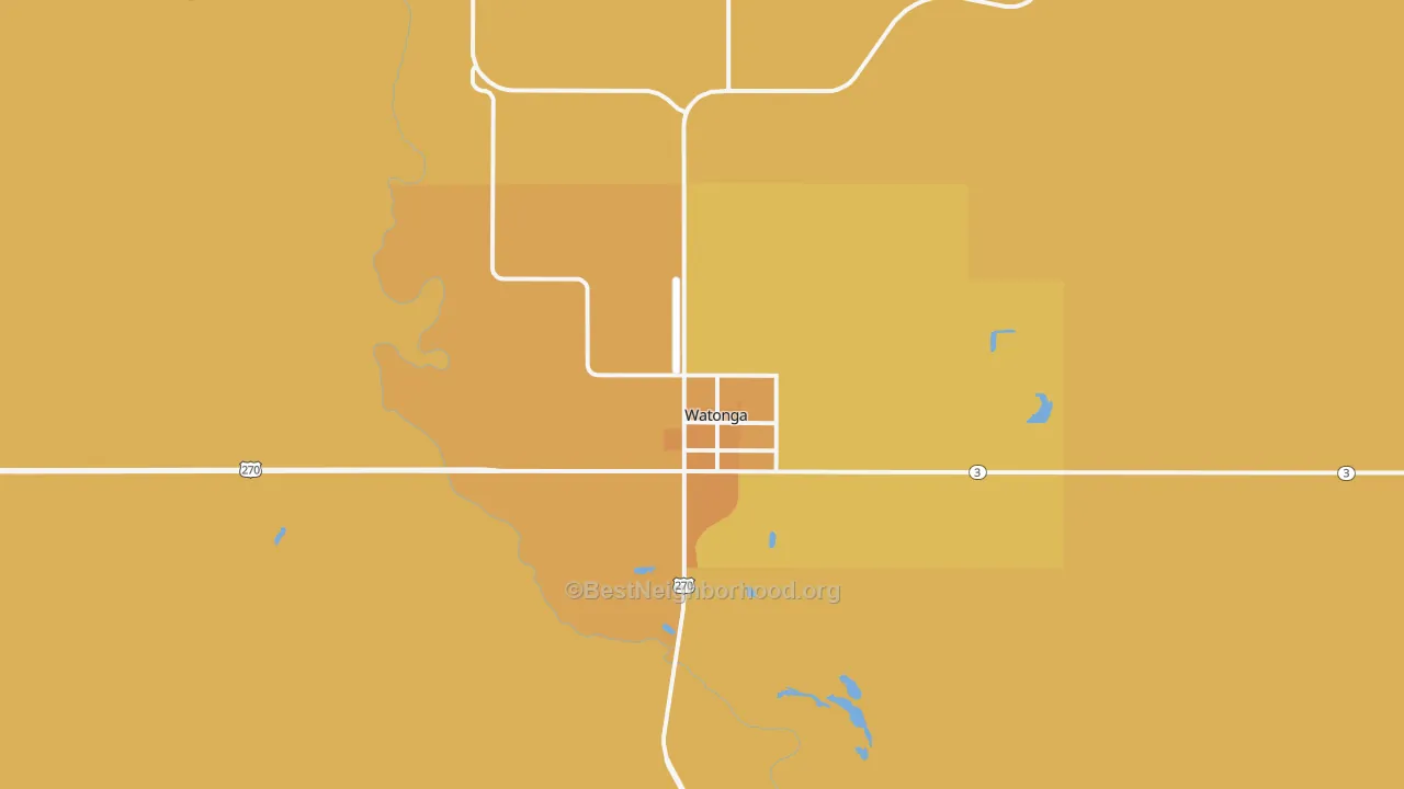 Map of the best neighborhoods in the 73772 area, with better matches in green and worse matches in red