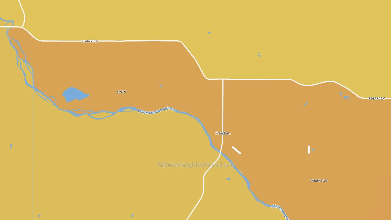 Map of the best neighborhoods in the 73842 area, with better matches in green and worse matches in red