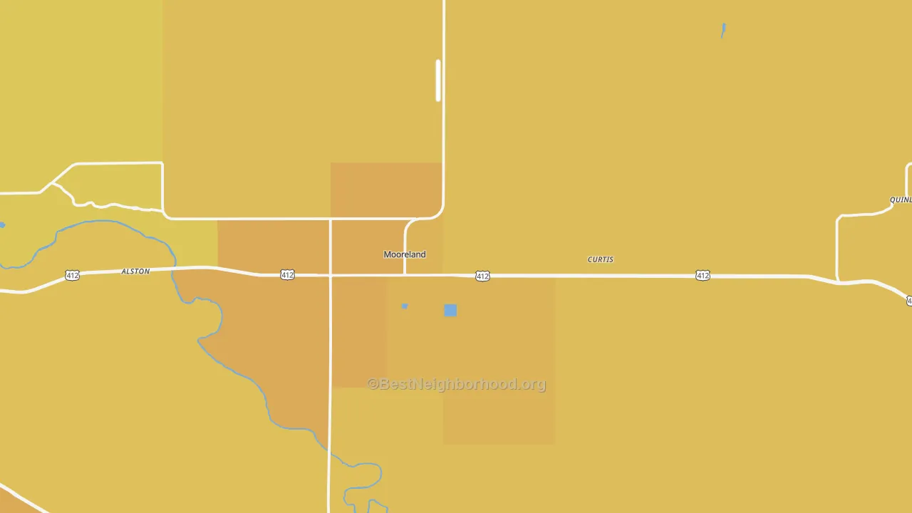 Map of the best neighborhoods in the 73852 area, with better matches in green and worse matches in red