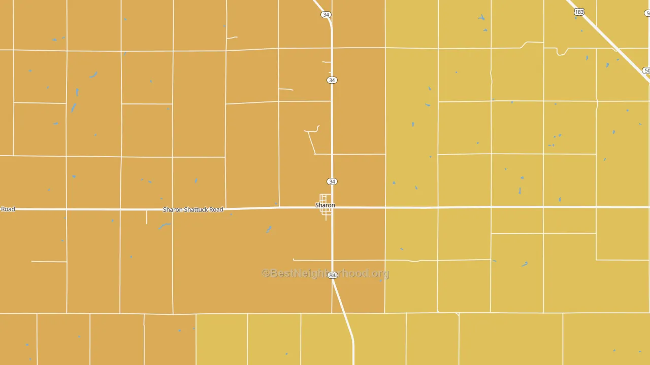 Map of the best neighborhoods in the 73857 area, with better matches in green and worse matches in red