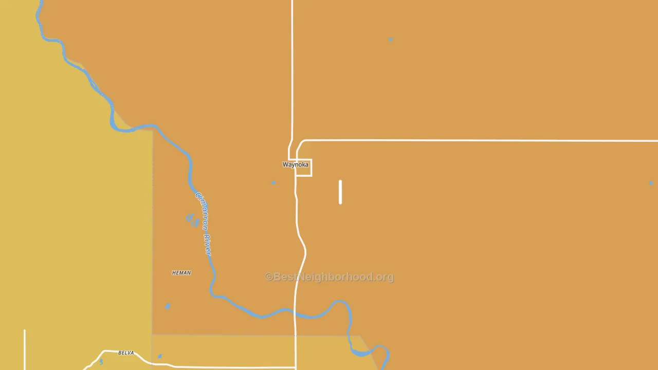 Map of the best neighborhoods in the 73860 area, with better matches in green and worse matches in red