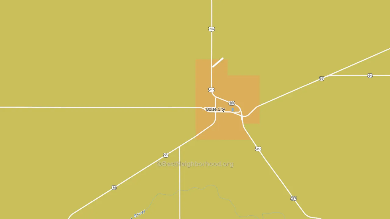Map of the best neighborhoods in the 73933 area, with better matches in green and worse matches in red