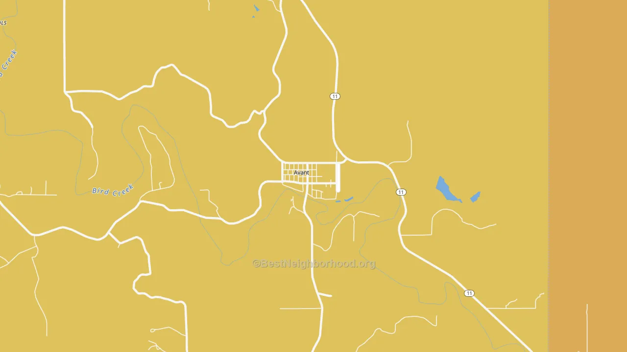 Map of the best neighborhoods in the 74001 area, with better matches in green and worse matches in red