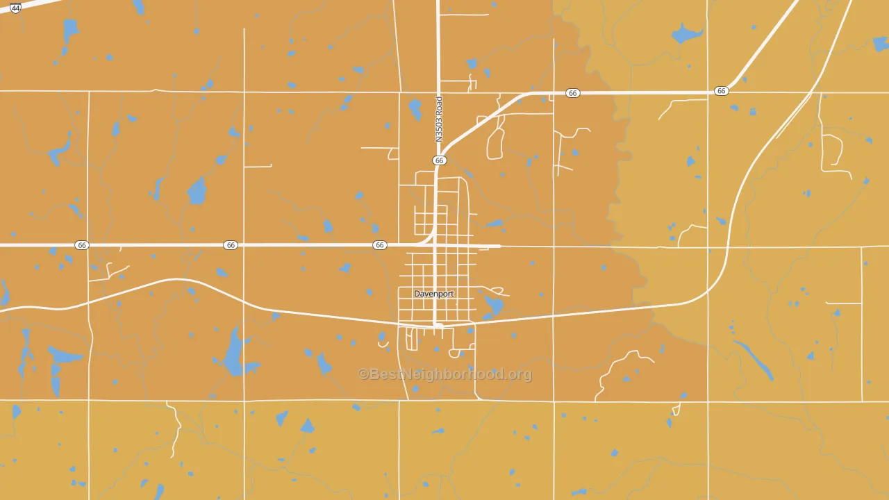 Map of the best neighborhoods in the 74026 area, with better matches in green and worse matches in red