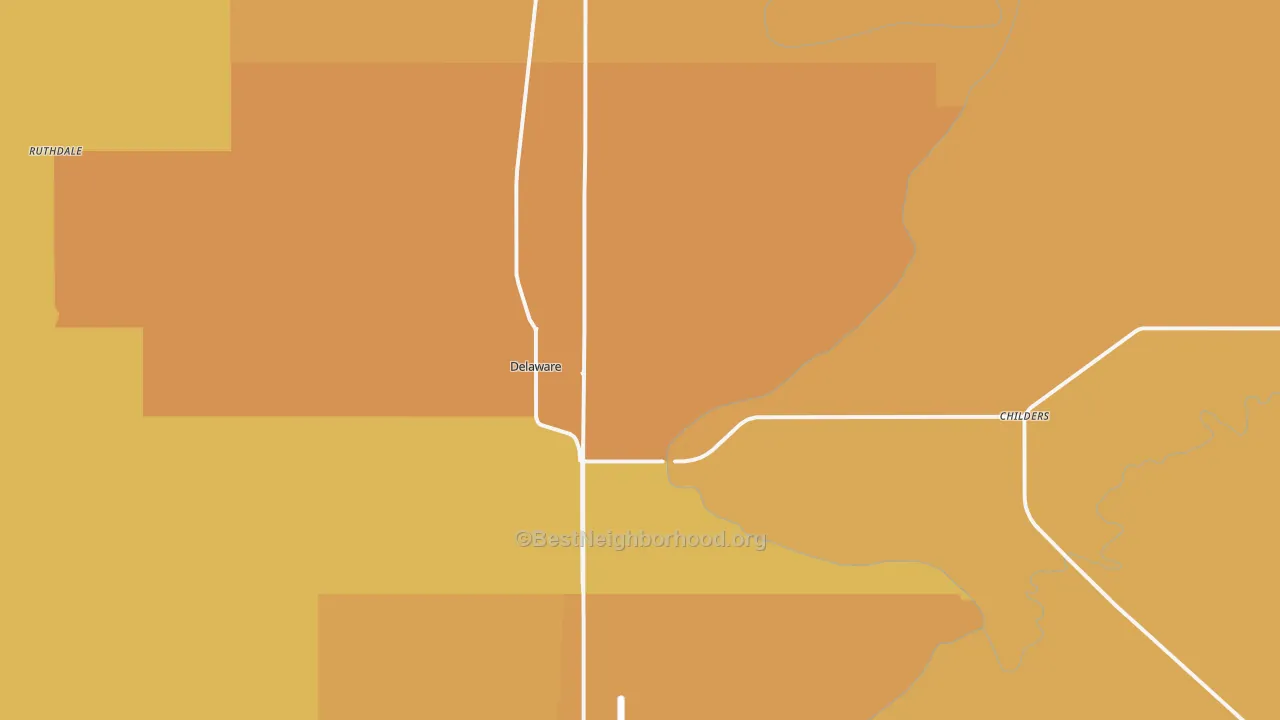Map of the best neighborhoods in the 74027 area, with better matches in green and worse matches in red