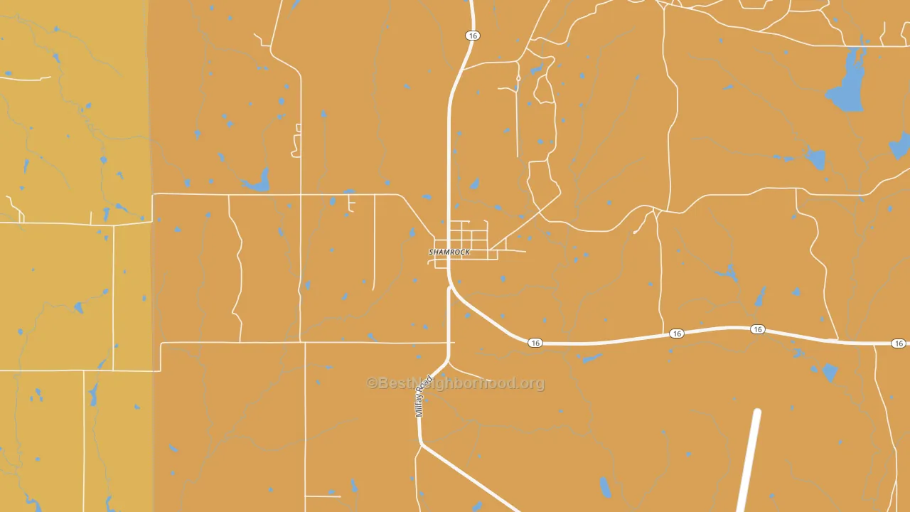 Map of the best neighborhoods in the 74068 area, with better matches in green and worse matches in red