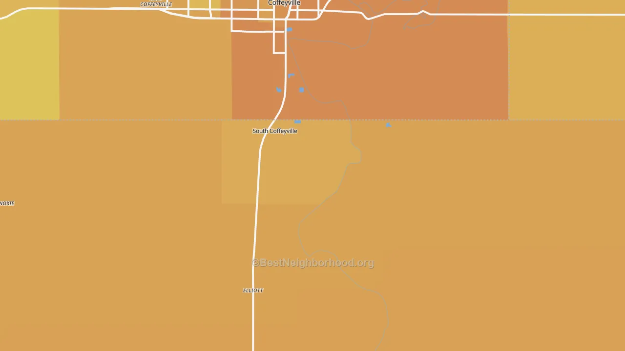 Map of the best neighborhoods in the 74072 area, with better matches in green and worse matches in red