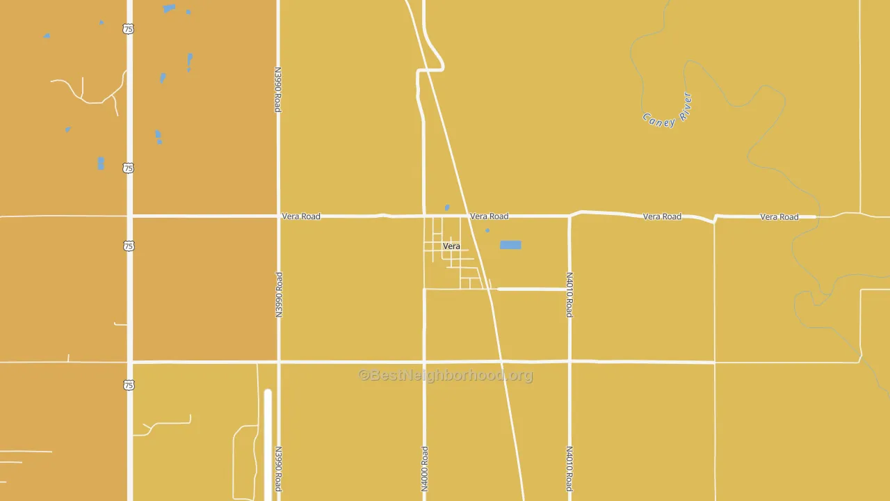 Map of the best neighborhoods in the 74082 area, with better matches in green and worse matches in red