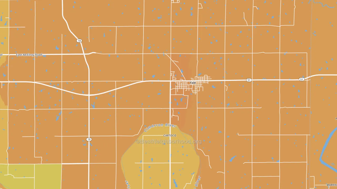 Map of the best neighborhoods in the 74085 area, with better matches in green and worse matches in red