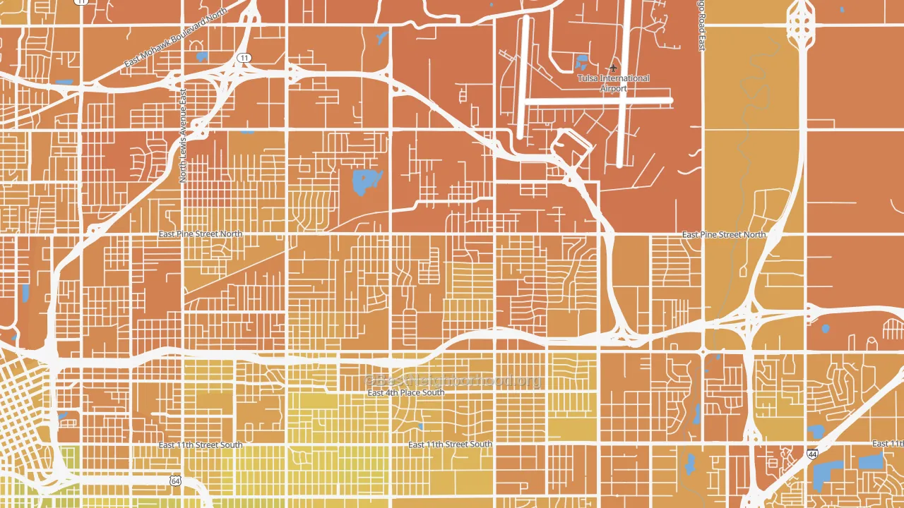 Map of the best neighborhoods in the 74115 area, with better matches in green and worse matches in red