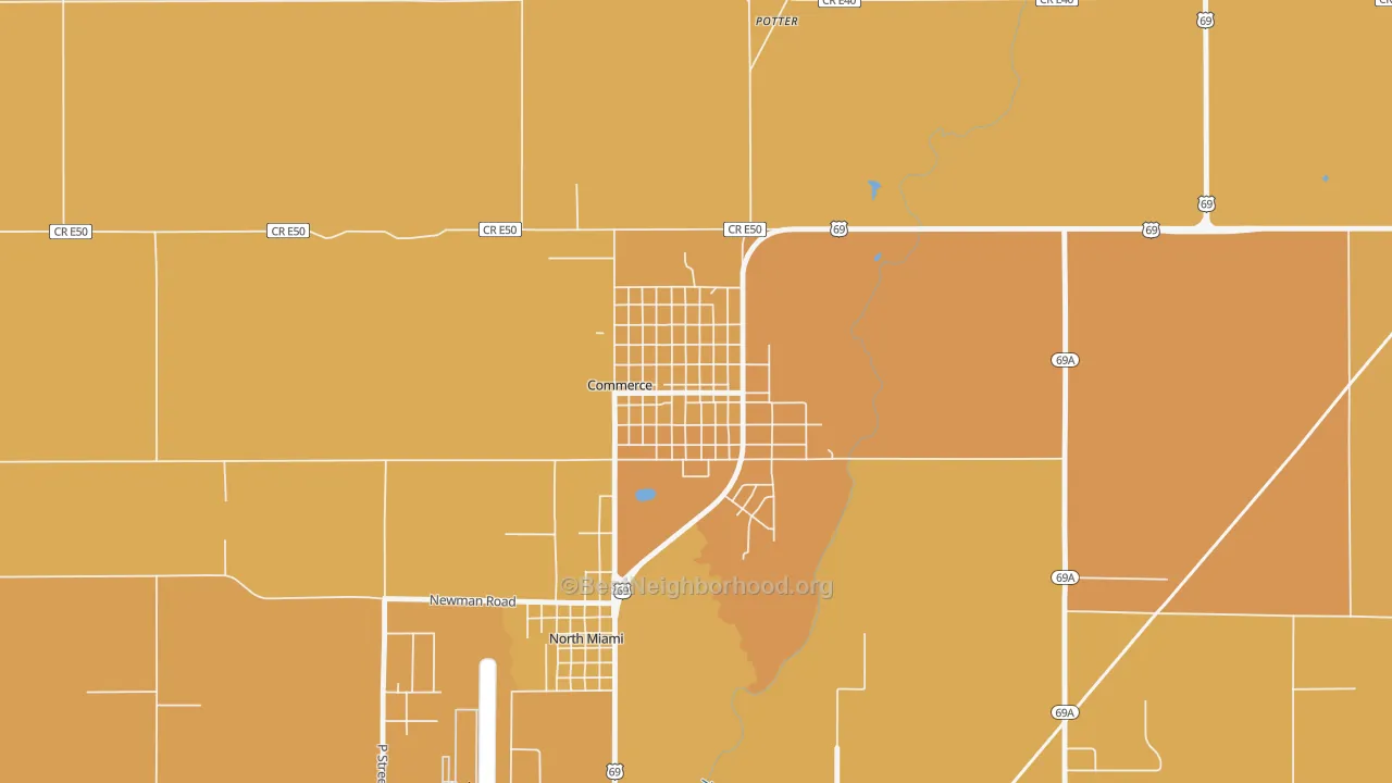 Map of the best neighborhoods in the 74339 area, with better matches in green and worse matches in red
