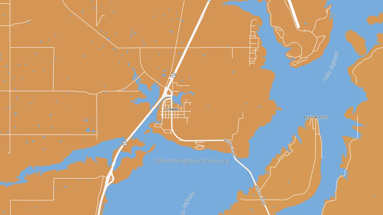 Map of the best neighborhoods in the 74430 area, with better matches in green and worse matches in red