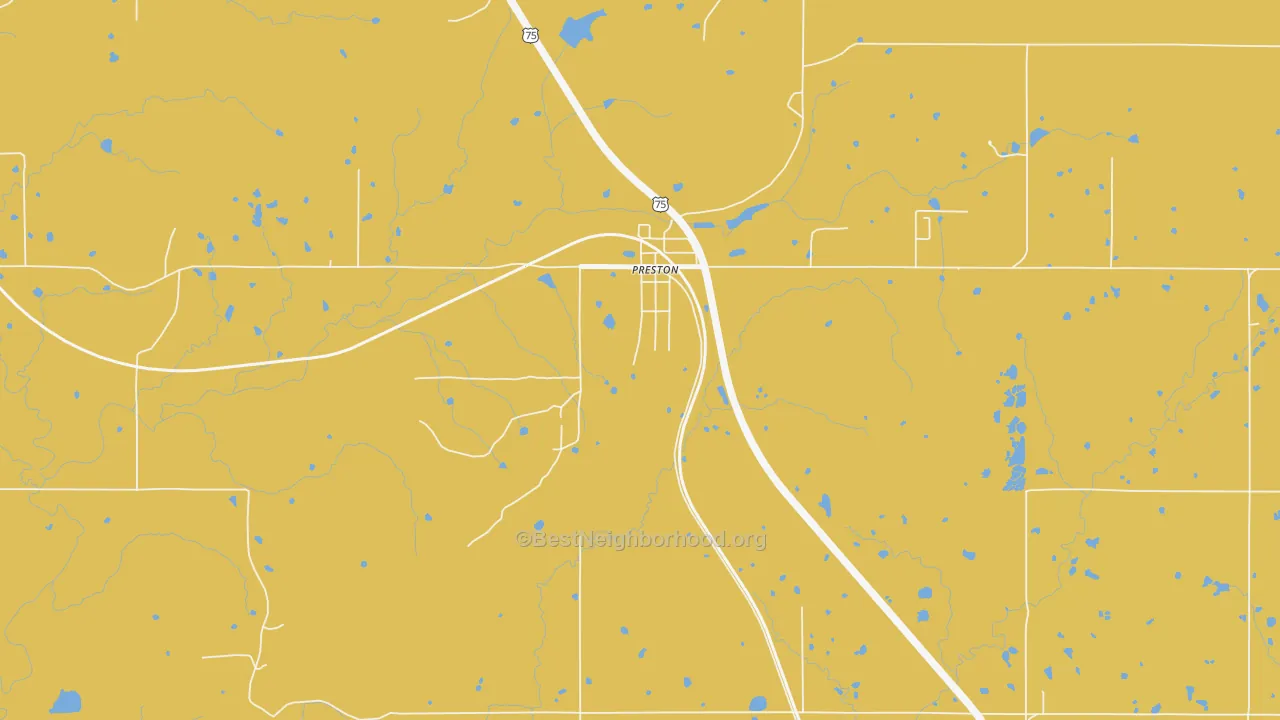 Map of the best neighborhoods in the 74456 area, with better matches in green and worse matches in red