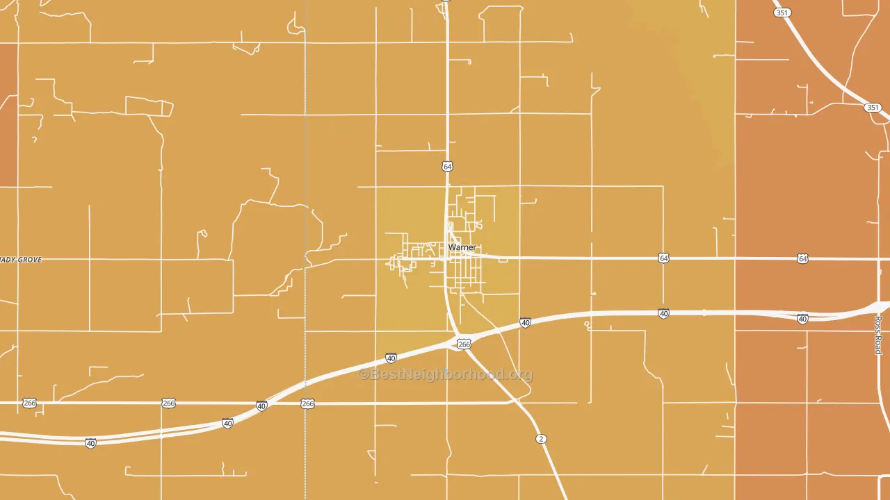 Map of the best neighborhoods in the 74469 area, with better matches in green and worse matches in red