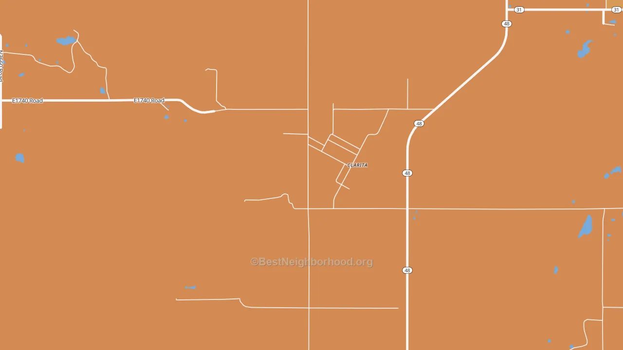 Map of the best neighborhoods in the 74535 area, with better matches in green and worse matches in red
