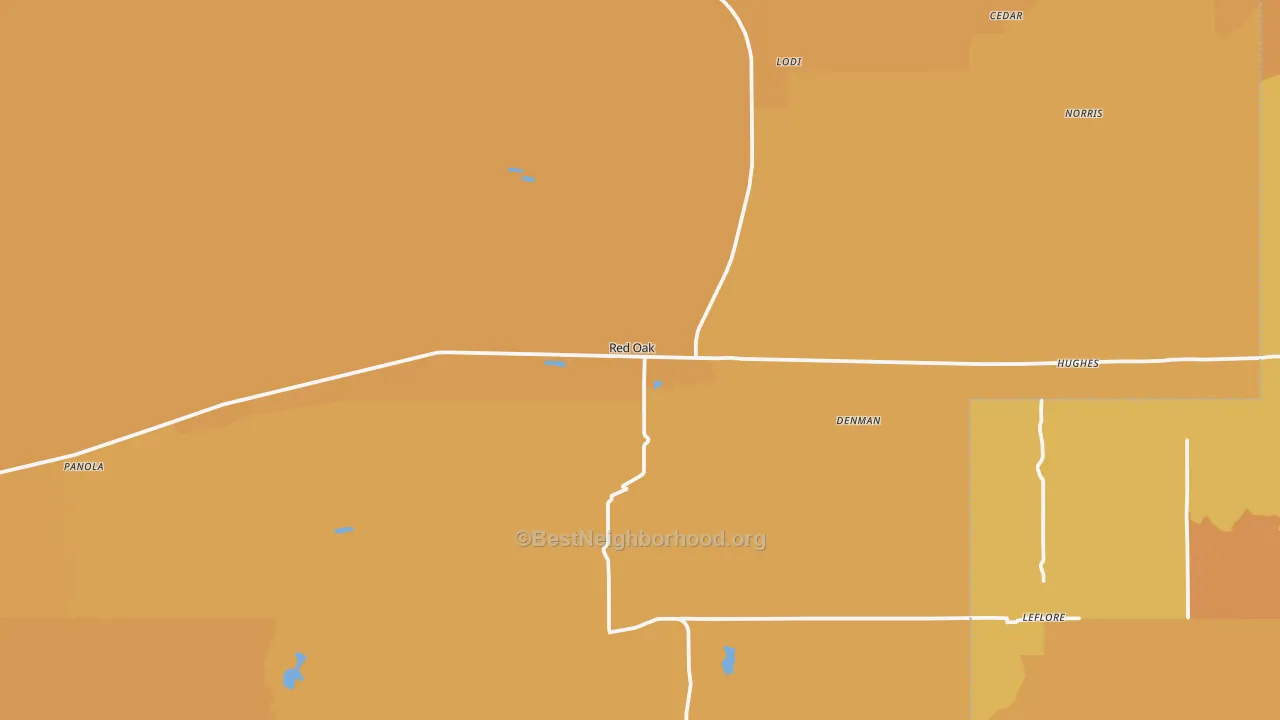 Map of the best neighborhoods in the 74563 area, with better matches in green and worse matches in red