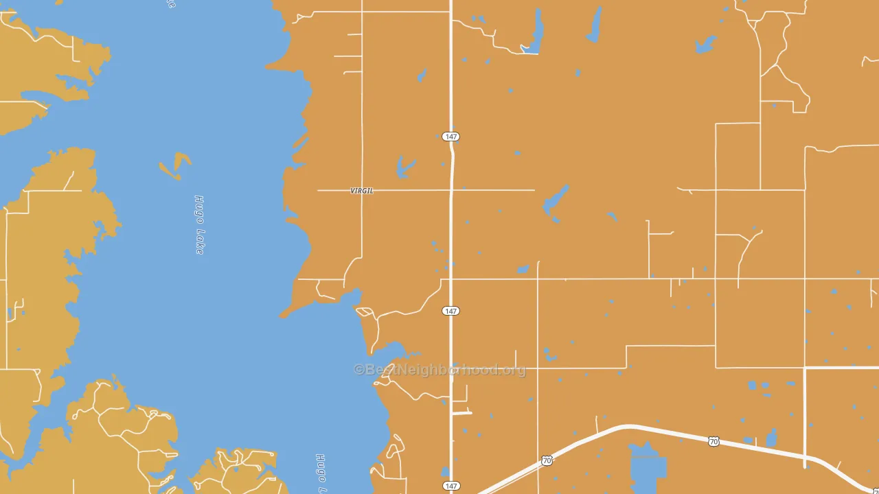 Map of the best neighborhoods in the 74756 area, with better matches in green and worse matches in red
