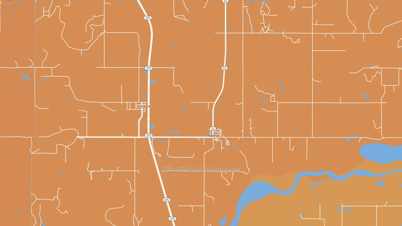 Map of the best neighborhoods in the 74845 area, with better matches in green and worse matches in red