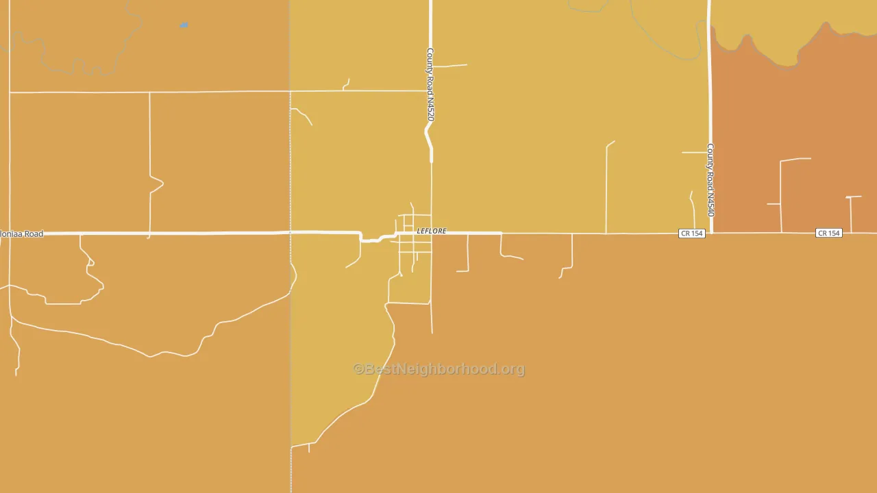 Map of the best neighborhoods in the 74942 area, with better matches in green and worse matches in red
