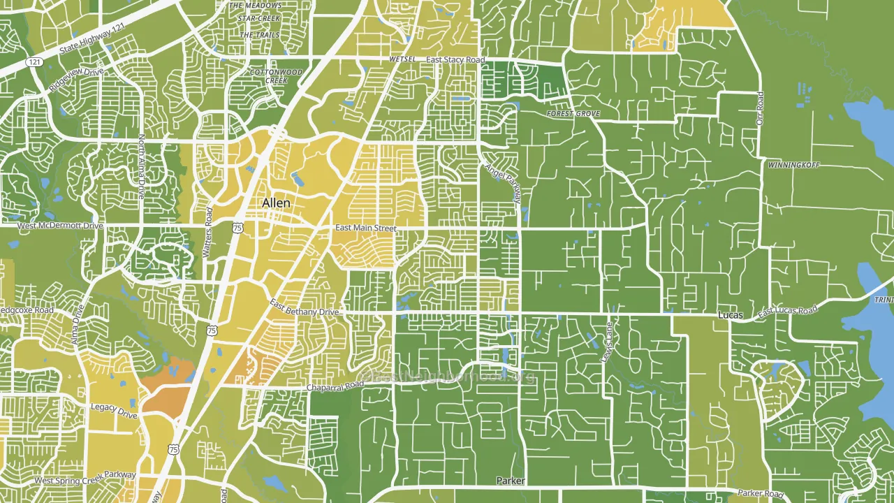 Map of the best neighborhoods in the 75002 area, with better matches in green and worse matches in red