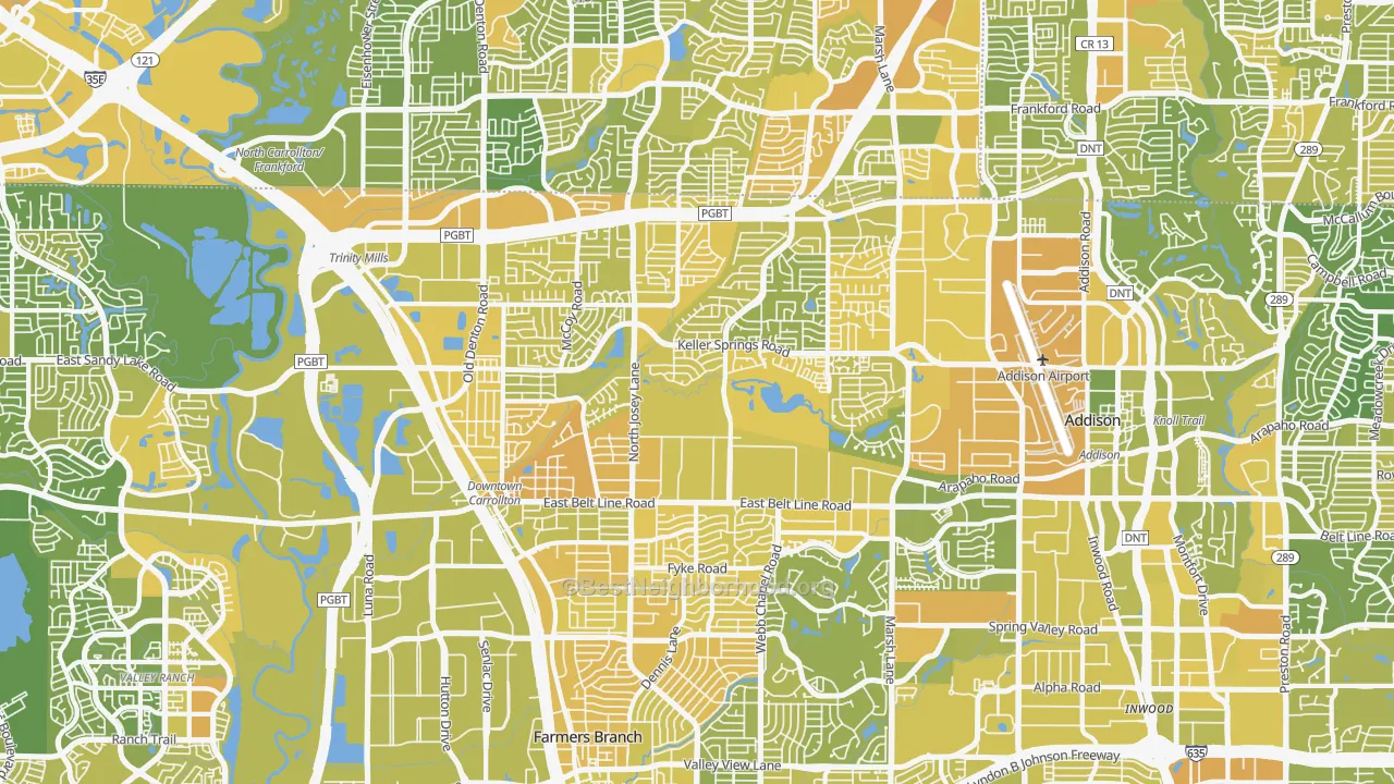 Map of the best neighborhoods in the 75006 area, with better matches in green and worse matches in red