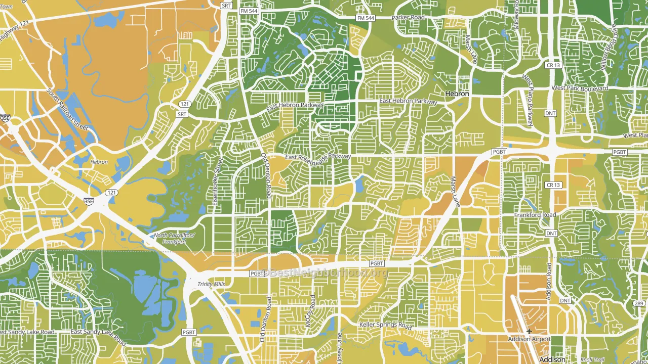 Map of the best neighborhoods in the 75007 area, with better matches in green and worse matches in red