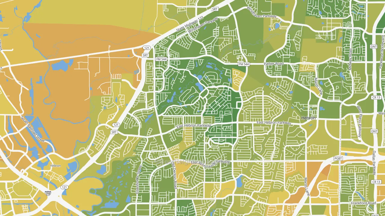 Map of the best neighborhoods in the 75010 area, with better matches in green and worse matches in red