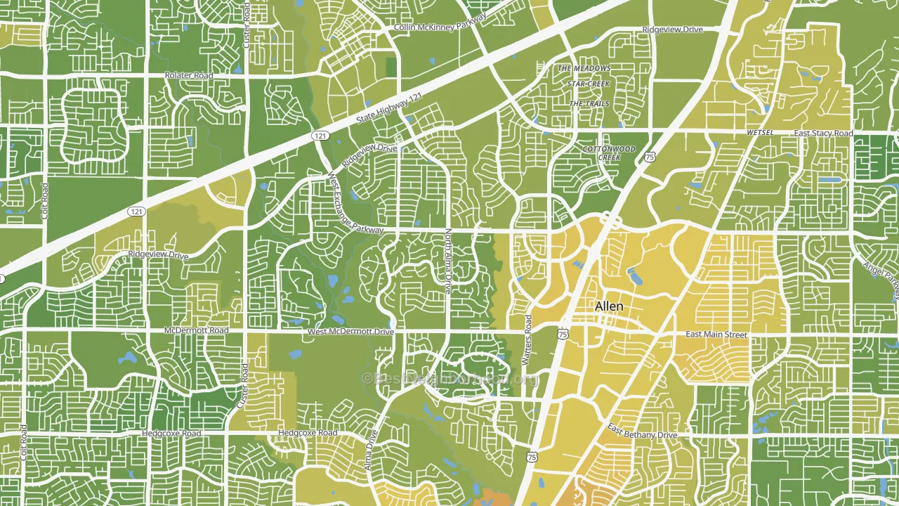 Map of the best neighborhoods in the 75013 area, with better matches in green and worse matches in red