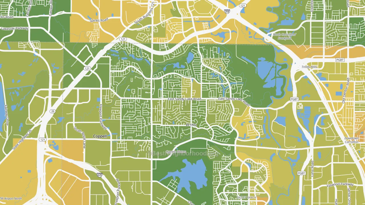Map of the best neighborhoods in the 75019 area, with better matches in green and worse matches in red