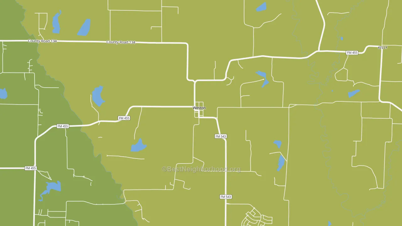 Map of the best neighborhoods in the 75097 area, with better matches in green and worse matches in red