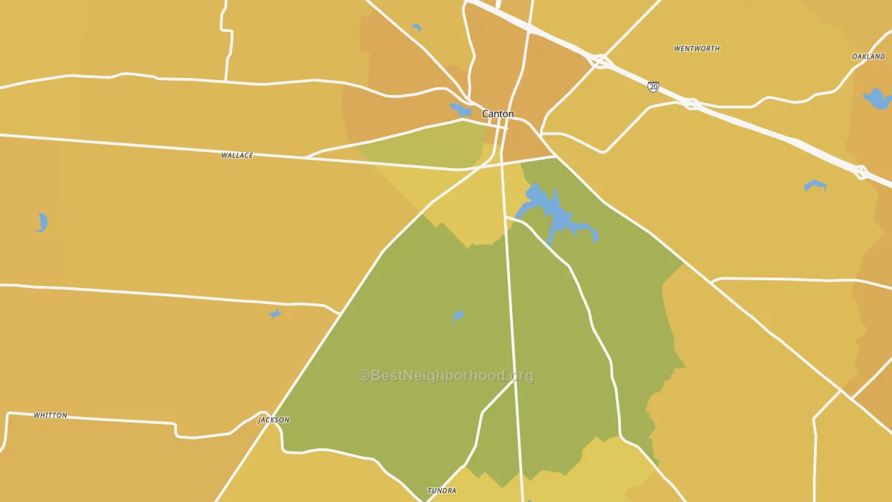 Map of the best neighborhoods in the 75103 area, with better matches in green and worse matches in red