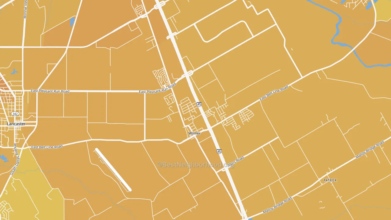Map of the best neighborhoods in the 75172 area, with better matches in green and worse matches in red
