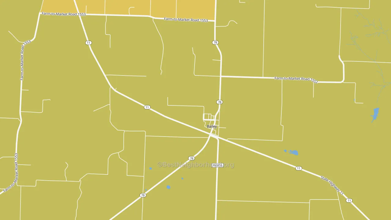 Map of the best neighborhoods in the 75413 area, with better matches in green and worse matches in red