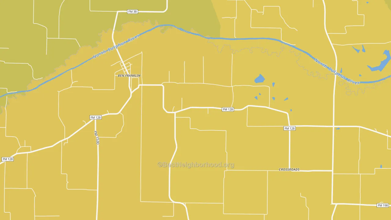 Map of the best neighborhoods in the 75415 area, with better matches in green and worse matches in red