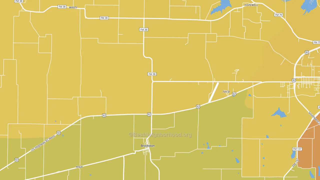 Map of the best neighborhoods in the 75421 area, with better matches in green and worse matches in red