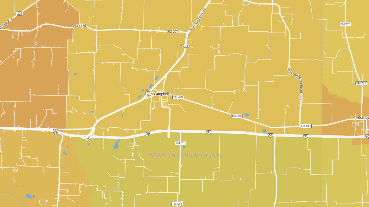 Map of the best neighborhoods in the 75422 area, with better matches in green and worse matches in red