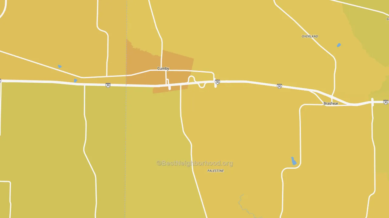 Map of the best neighborhoods in the 75433 area, with better matches in green and worse matches in red