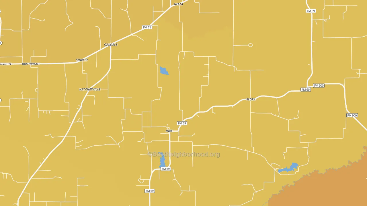 Map of the best neighborhoods in the 75437 area, with better matches in green and worse matches in red