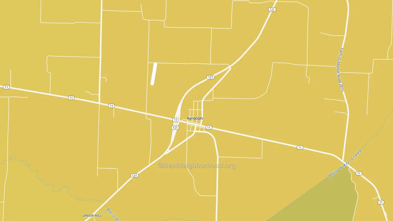 Map of the best neighborhoods in the 75475 area, with better matches in green and worse matches in red