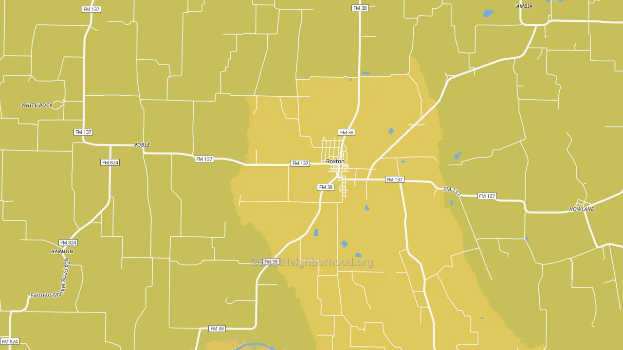 Map of the best neighborhoods in the 75477 area, with better matches in green and worse matches in red