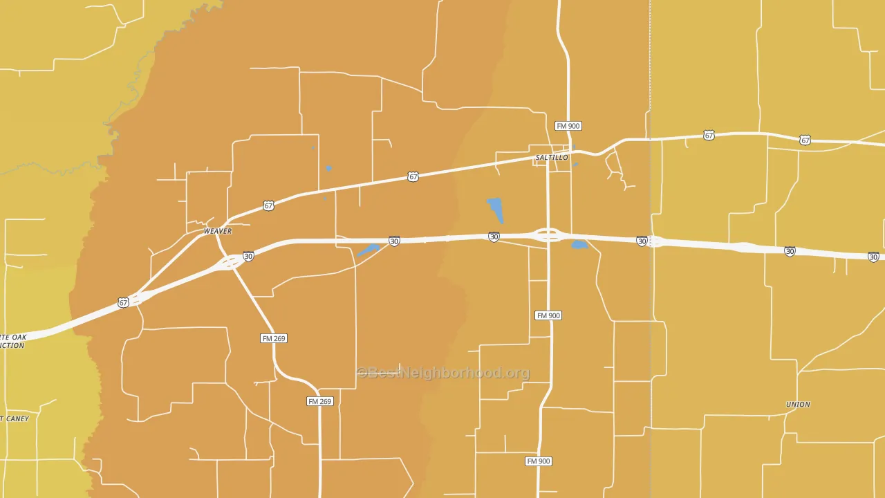 Map of the best neighborhoods in the 75478 area, with better matches in green and worse matches in red