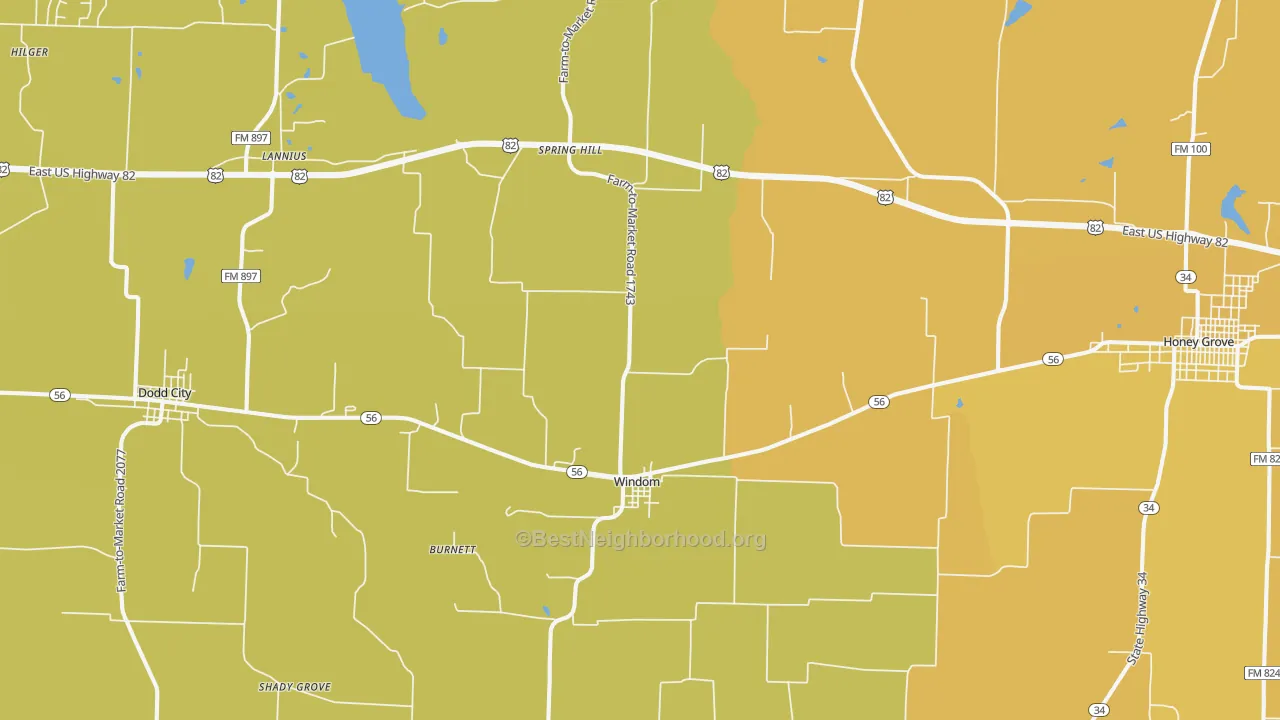 Map of the best neighborhoods in the 75492 area, with better matches in green and worse matches in red