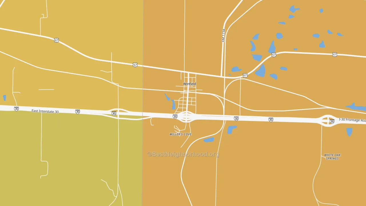 Map of the best neighborhoods in the 75493 area, with better matches in green and worse matches in red