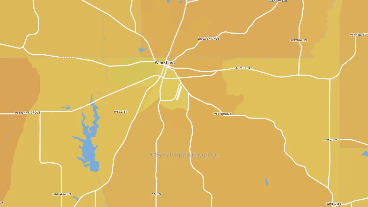 Map of the best neighborhoods in the 75494 area, with better matches in green and worse matches in red