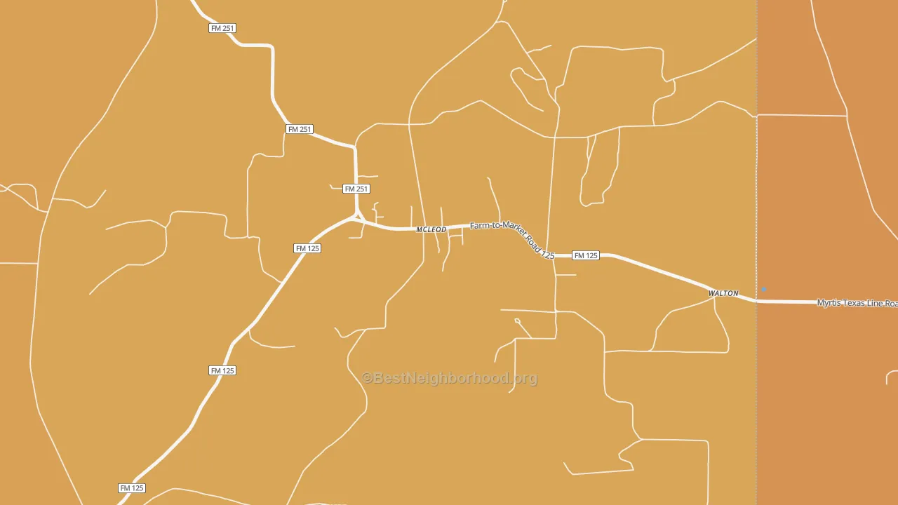Map of the best neighborhoods in the 75565 area, with better matches in green and worse matches in red