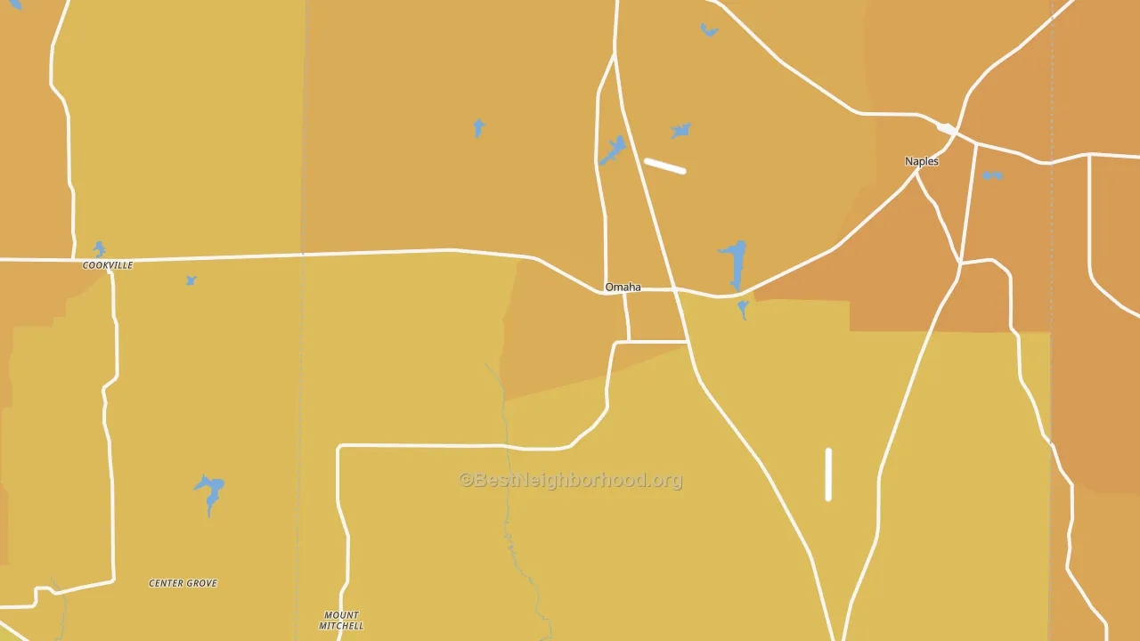Map of the best neighborhoods in the 75571 area, with better matches in green and worse matches in red