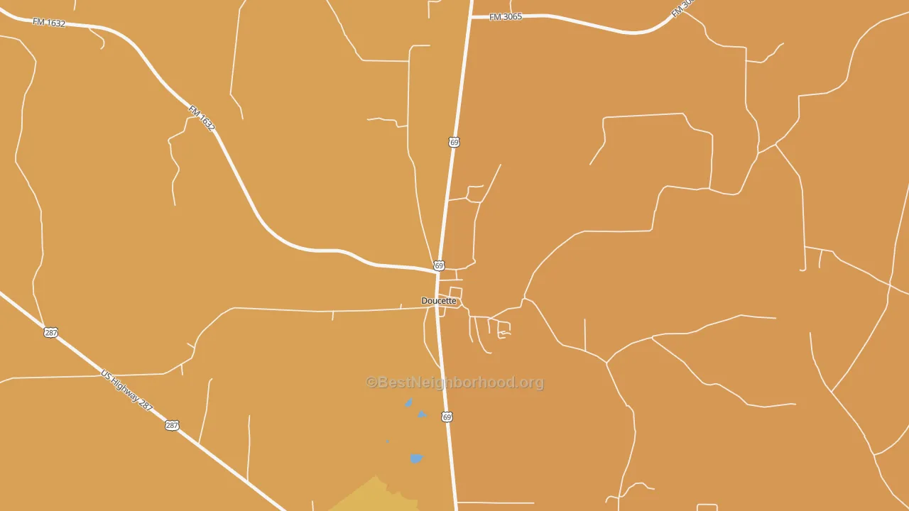 Map of the best neighborhoods in the 75942 area, with better matches in green and worse matches in red