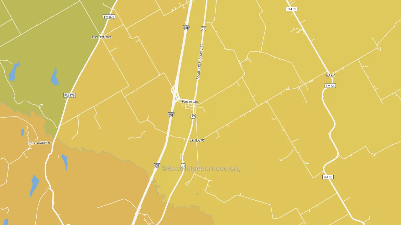 Map of the best neighborhoods in the 76041 area, with better matches in green and worse matches in red