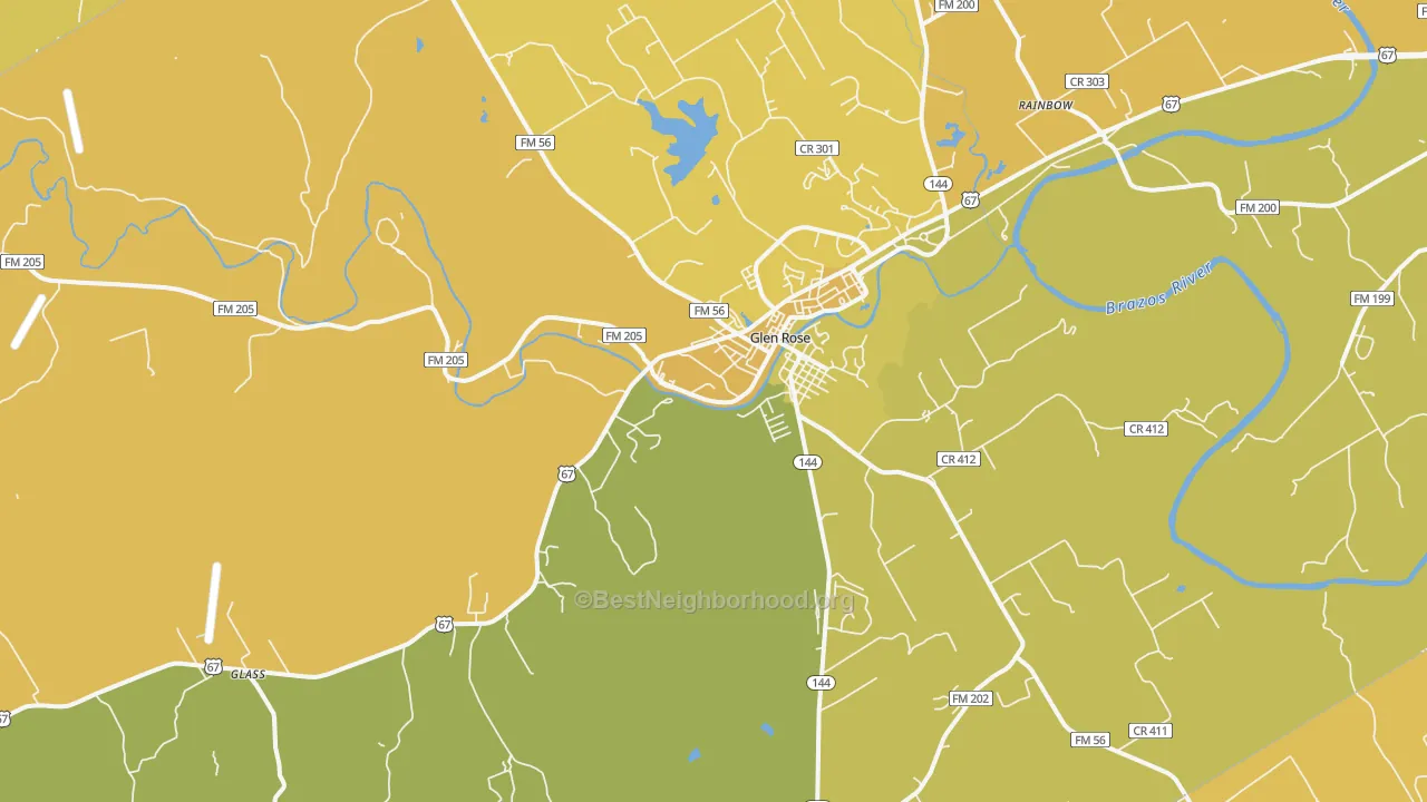 Map of the best neighborhoods in the 76043 area, with better matches in green and worse matches in red